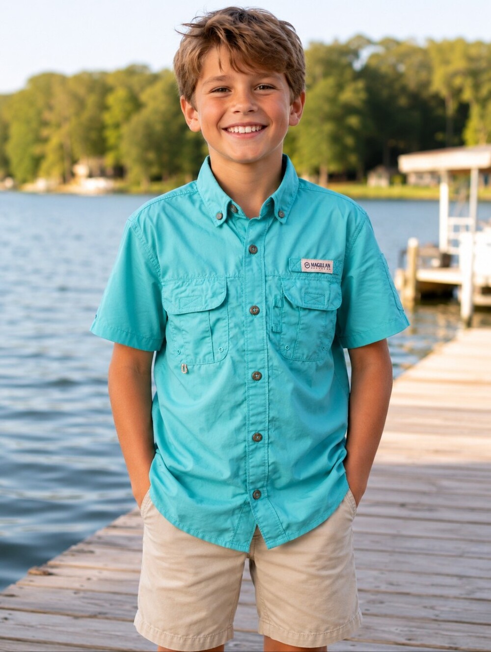Magellan Outdoors Fish Gear Teal Button Up Shirt
